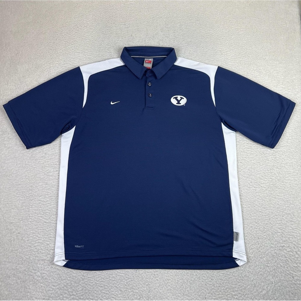 Brigham Young Cougars Shirt Mens XL Navy Blue White NCAA Football Nike Polo
